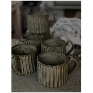 Rillet kaffekopp, beige