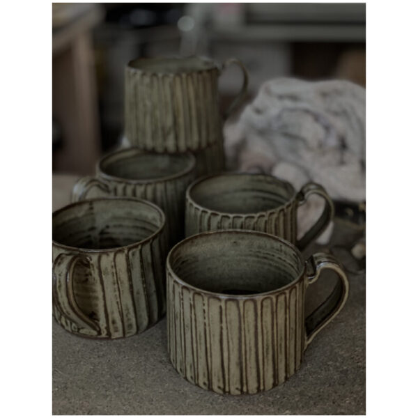 Rillet kaffekopp, beige