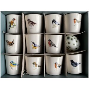 Gaveeske med 11 eggeglass og et porselensegg