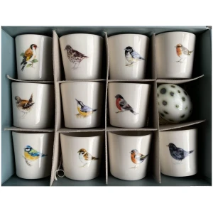 Gaveeske med 11 eggeglass og et porselensegg